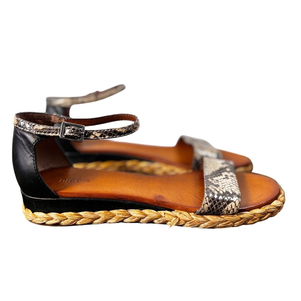 Nicole Womens Snake Print Espadrille Sandals Black Ankle Strap Size 8.5M